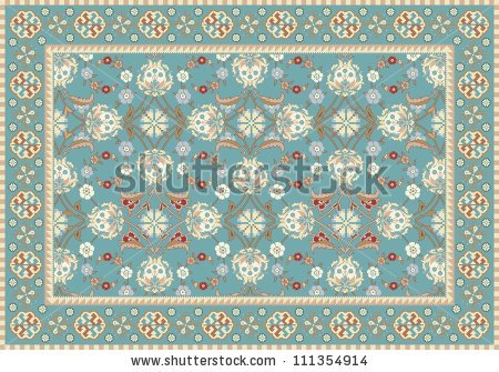 Blue Oriental Floral Carpet.