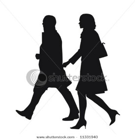 Couple dressed up for formal dinner out, silhouette. Vector illustration.
