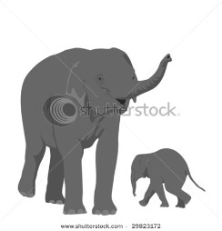 Elephant mother with her offspring.
