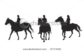 Girl riding horse bareback; vector format.