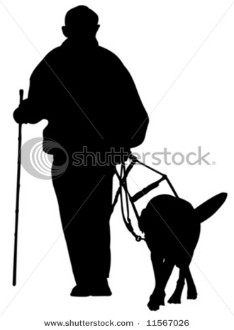 Man with guide dog, silhouette.