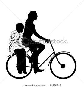 Mother with child, riding bicycle
