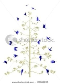 Spring tree decorated with blue birds.