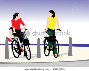 Two teen girls on cycling trip.